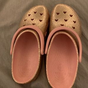 Pink glitter Disney crocs